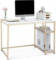 компьютерный стол ivinta 44,8 дюйма с полками и золотыми ножками - идеально подходит для домашнего офиса или гостиной! логотип