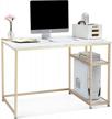 ivinta 44.8" computer desk with shelves & gold legs - perfect for home office or living room! logo
