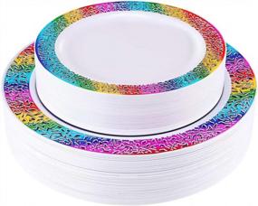 img 4 attached to Supernal 60Pcs Gold Plastic Plates,Disposable Lace Plates,Rainbow Plastic Plates,Tie-Dye Plates,Birthday Party Plates Include 30 Dinner Plates,30 Salad Plates,Perfect For Birthday,Party,Wedding