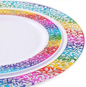 img 2 attached to Supernal 60Pcs Gold Plastic Plates,Disposable Lace Plates,Rainbow Plastic Plates,Tie-Dye Plates,Birthday Party Plates Include 30 Dinner Plates,30 Salad Plates,Perfect For Birthday,Party,Wedding