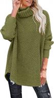women's turtleneck tunic sweater - merokeety long sleeve oversized chunky knit pullover jumper top logo