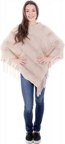 img 1 attached to Women'S Khaki Crochet Knit Tassel V-Neck Poncho Shawl Wrap Cape By Verabella