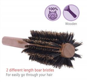 img 2 attached to Круглая щетка для волос из кабаньей щетины для сушки феном, 2 дюйма, для выпрямления, укладки, придания объема, завивки от коротких до средних, тонких, толстых, прямых, вьющихся, нормальных волос