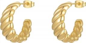 img 4 attached to Women'S Stainless Steel Small C-Shaped Hoop Earrings - EF ENFASHION Classic Stripe Gold & Silver Color