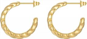 img 2 attached to Women'S Stainless Steel Small C-Shaped Hoop Earrings - EF ENFASHION Classic Stripe Gold & Silver Color