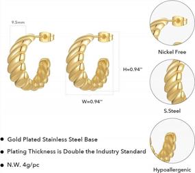 img 3 attached to Women'S Stainless Steel Small C-Shaped Hoop Earrings - EF ENFASHION Classic Stripe Gold & Silver Color