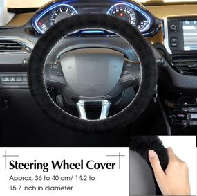 img 2 attached to 6 Pieces Fluffy Steering Wheel Covers Winter Wool Fur Handbrake Cover Warm Gear Steering Wheel Cover Center Console Seat Belt Shoulder Pads Accessories Furry Non-Slip Car Decor (Black
