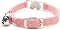 🐱 pink chukchi heart bling cat collar: safety belt & bell included, 8-11 inches - find the perfect accessory for your feline friend! logo