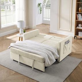 img 1 attached to Merax 54.5'' Modern Convertible Sleeper Sofa Bed W/Two Side Pockets, Velvet Loveseat & Adjsutable Back For Living Room (Beige)