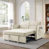 современный раскладной диван-кровать merax 54,5 дюйма с двумя боковыми карманами, бархатным двухместным диваном и регулируемой спинкой для гостиной (бежевый) логотип