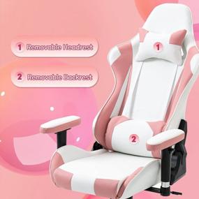 img 1 attached to Наслаждайтесь комфортной игрой с розовым гоночным креслом ECOTOUGE с высокой спинкой — идеальный подарок к празднику для геймеров