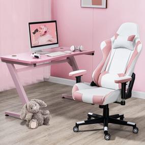 img 4 attached to Наслаждайтесь комфортной игрой с розовым гоночным креслом ECOTOUGE с высокой спинкой — идеальный подарок к празднику для геймеров