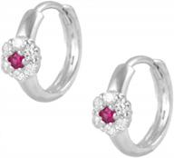 adorable and elegant: sterling silver flower huggie hoop earrings with cz simulated birthstones for girls logo