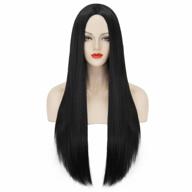 transform your look with mersi long black wigs for women - 27'' straight hair wig perfect for daily wear, parties, and halloween - with bonus wig cap s034bk логотип