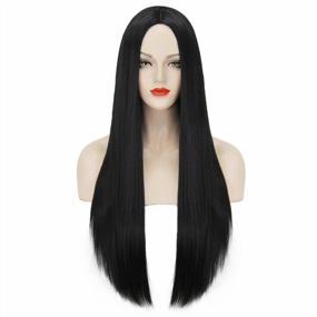 img 4 attached to Transform Your Look With Mersi Long Black Wigs For Women - 27'' Straight Hair Wig Perfect For Daily Wear, Parties, And Halloween - With Bonus Wig Cap S034BK