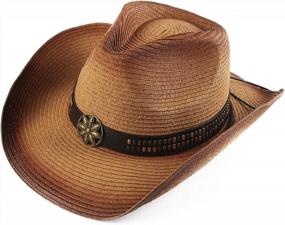 img 4 attached to Melesh Adult Sun Straw Women Men Cowgirl Western Cowboy Hat Colored