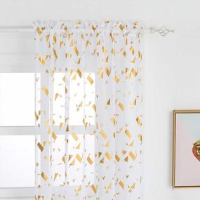 img 2 attached to Add Elegance To Your Living Room With Kotile'S Sheer Gold Foil Confetti Curtains - 84 Inches Long - Set Of 2 Panels