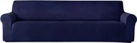 maxmill x-large velvet sofa slipcover - 96"-116" navy blue stretch furniture protector with anti-slip elastic bottom logo