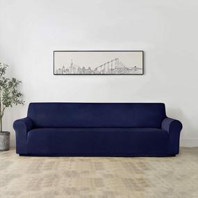 img 3 attached to Maxmill X-Large Velvet Sofa Slipcover - 96"-116" Navy Blue Stretch Furniture Protector With Anti-Slip Elastic Bottom