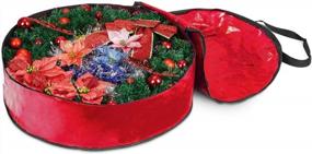 img 1 attached to Защитите свои праздничные украшения с сумкой для хранения венков ProPik'S, устойчивой к разрывам - 24 "X 7" (Красная), с прочными ручками и прозрачным слотом для карты!