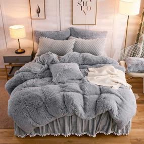 img 4 attached to Luxuriate In Cozy Comfort With LIFEREVO Plush Shaggy Duvet Cover Set - Queen Gray