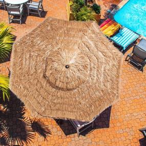 img 3 attached to KITADIN 10FT Патио-зонт с соломенной крышей Tiki 2-х уровневый наружный зонт с вилкой Тропический гавайский стиль Травяной пляж Патио-зонт с кривошипным подъемником Натуральный (без основания)