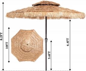 img 2 attached to KITADIN 10FT Патио-зонт с соломенной крышей Tiki 2-х уровневый наружный зонт с вилкой Тропический гавайский стиль Травяной пляж Патио-зонт с кривошипным подъемником Натуральный (без основания)