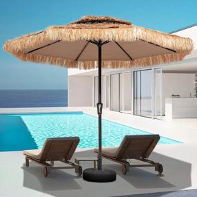 img 4 attached to KITADIN 10FT Патио-зонт с соломенной крышей Tiki 2-х уровневый наружный зонт с вилкой Тропический гавайский стиль Травяной пляж Патио-зонт с кривошипным подъемником Натуральный (без основания)