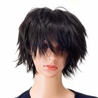 spiky layered short anime cosplay wig - unisex fashion for men and women, 1b off-black color by swacc logo