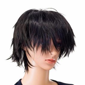 img 1 attached to Spiky Layered Short Anime Cosplay Wig - Unisex Fashion For Men And Women, 1B Off-Black Color By SWACC