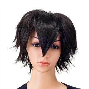 img 3 attached to Spiky Layered Short Anime Cosplay Wig - Unisex Fashion For Men And Women, 1B Off-Black Color By SWACC