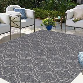 img 2 attached to Moroccan Geometric Textured Weave Indoor Outdoor Area Rug Non Shedding High Traffic 4X6 Grey HiiARug Patio Decor Backyard Living Room Bedroom Kids Room
