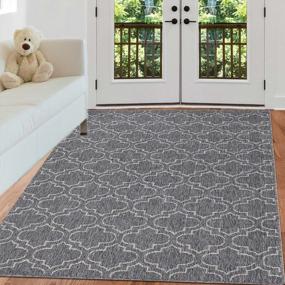 img 4 attached to Moroccan Geometric Textured Weave Indoor Outdoor Area Rug Non Shedding High Traffic 4X6 Grey HiiARug Patio Decor Backyard Living Room Bedroom Kids Room