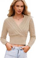 сексуальный вязаный укороченный свитер с v-образным вырезом с запахом и кабелем для женщин - сплошной цвет, облегающий джемпер в рубчик от kisscynest логотип
