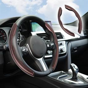 img 4 attached to Premium Banseko Carbon Fiber Pattern Steering Wheel Cover: Enhance Grip & Style, Universal Fit for Men and Women (Coffee)