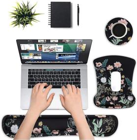 img 3 attached to MOSISO Wrist Rest Support For Mouse Pad&Keyboard Set, Wild Flowers Ergonomic Mousepad&Coaster Non-Slip Base Home/Office Pain Relief&Easy Typing Cushion With Neoprene Cloth&Raised Memory Foam, Black