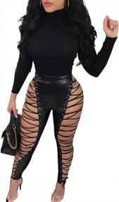 img 4 attached to Cresay Women Sexy High Waist Lace Up PU Leather Leggings Skinny Pants Clubwear