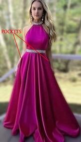 img 2 attached to HONGFUYU Formal Satin Evening Ball Gowns With Backless Halter Neckline And Rhinestone Beaded Accents