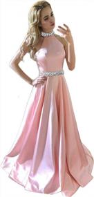 img 4 attached to HONGFUYU Formal Satin Evening Ball Gowns With Backless Halter Neckline And Rhinestone Beaded Accents
