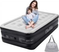 18" durable inflatable twin air mattress w/ built-in pump - fast & easy setup for camping, home & guests | olarhike black double blow up bed travel cushion indoor logo