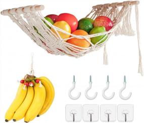 img 4 attached to Fruit Hammock For Kitchen Under Cabinet, Banana Hammock For Fruit, Macrame Hanging Baskets, Boho Kitchen Home And Farmhouse Decor, Camper Rv Counter Space Saving For Fruit Vegetable Produce Storage