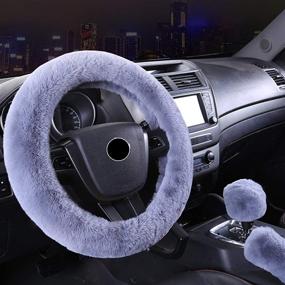 img 4 attached to Andux Handbrake Cover Non-Slip Car Decoration Steering Wheel Gear Universal Winter Warm Shift Plush Cover FXPT-01 (Gray)