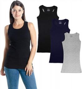 img 4 attached to Assorted Ribbed Racerback Tank Tops For Women - 3 Pack Emprella Tanks