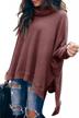caracilia women's turtle cowl neck sweater - oversized loose fit high low tunic top logo