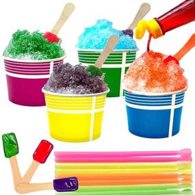 img 4 attached to 130 Piece Multi-Colored Snow Cone/Shaved Ice Kit - Includes 40 (12Oz) Yellow