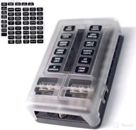 🚗 joyho atc/ato 12-way fuse block with negative bus – grounded, led indicator, protective cover, bolt connect terminals | 70 pcs stick labels | ideal for vehicle, car, boat, marine, auto logo