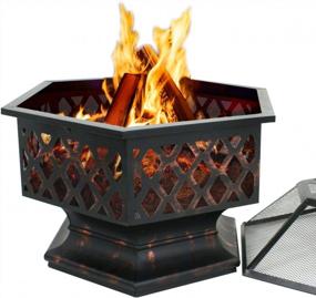 img 3 attached to Outdoor Hexagonal Fire Pit With Flame-Retardant Mesh Lid - 24 Inch Wood Burning Bonfire Steel Firebowl For Backyard, Patio, Garden, Beach, Camping, And Picnics By F2C