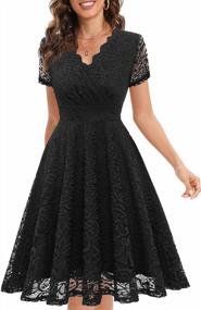 img 4 attached to HomRain Elegant Lace Dress For Prom, Weddings And Formal Events With V-Neck And Short Sleeves