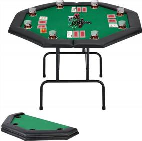 img 4 attached to Стол для игры в покер ECOTOUGE с подстаканником из нержавеющей стали Стол для отдыха в казино, верхний стол для покера Texas Hold'Em для 8 игроков с ногой, зеленый войлок