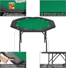 img 1 attached to Стол для игры в покер ECOTOUGE с подстаканником из нержавеющей стали Стол для отдыха в казино, верхний стол для покера Texas Hold'Em для 8 игроков с ногой, зеленый войлок